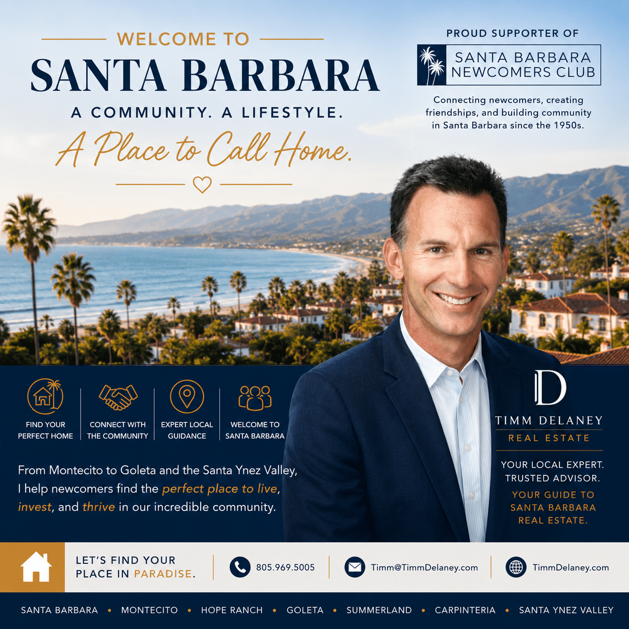 Santa Barbara real estate agent with coastal backdrop