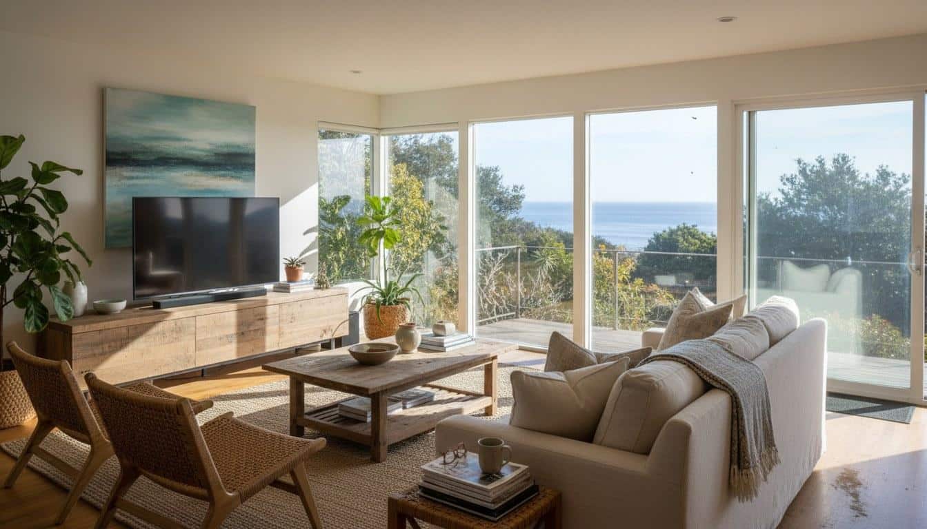 Coastal bungalow home in Carpinteria CA on a summer morning representing the local housing stock