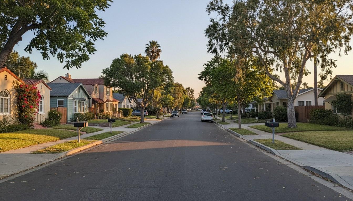 Carpinteria CA residential neighborhood street with coastal California homes