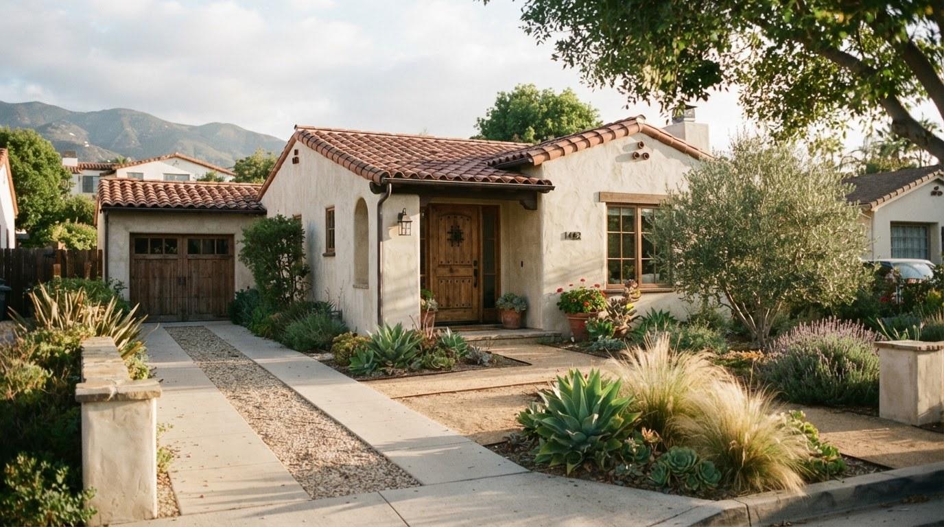 Stucco home exterior in Santa Barbara CA neighborhood relevant to short sale process